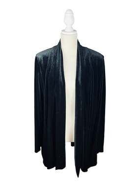 Vintage R&K Evening Black Velvet Duster Jacket Plus Size 22W Open Front Y2K